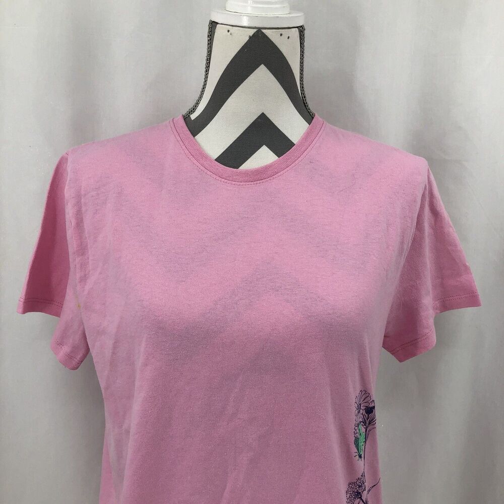 Port and Company Pink Graphic Butterfly Floral Short Sleeve T Shirt Medium